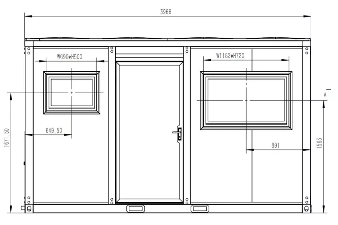Dimensioned floor plan of 4m accommodation unit with bathroom and sofa bed, second view, QLD