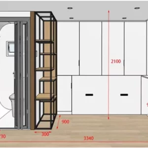 4m pod house interior with bathroom, joinery and fold-out bed, QLD