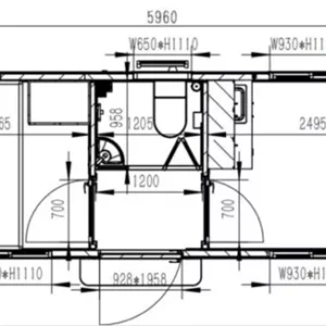 Floor plan of 6m two-room accommodation unit with kitchenette and ensuite, QLD