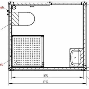 Floor plan of portable ensuite with shower, toilet and basin, QLD