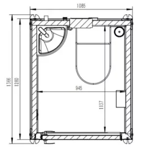Floor plan of single portable toilet unit with basin, QLD
