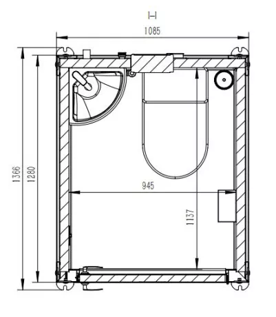Floor plan of single portable toilet unit with basin, QLD